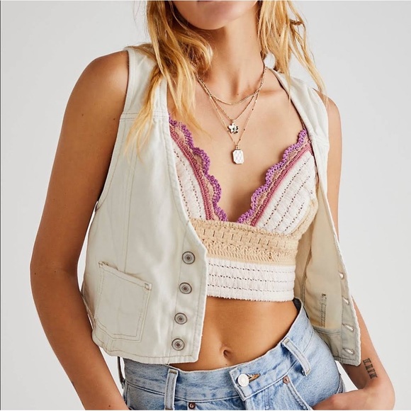 NWT Free People Another Weekend crochet longline bralette in soft pink combo - Picture 2 of 10